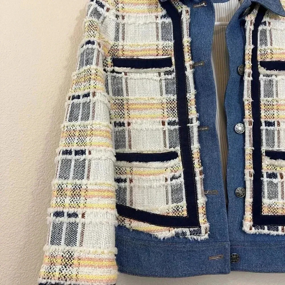 Veronica Beard Santiago Button Front Tweed Denim Jacket Womens Size 0 - Picture 3 of 16